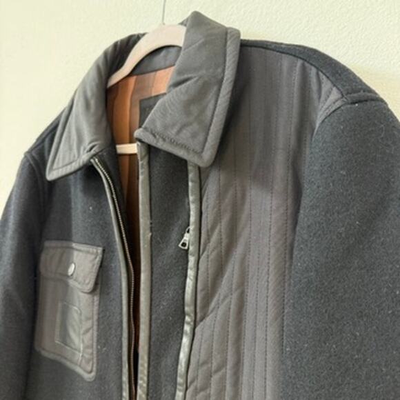 Torras Wool Leather Trim Jacket Black L Plaid Lined Spain Luxury Coat - Picture 2 of 9